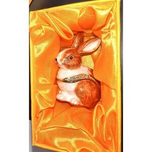 Brown Rabbit Trinket Box, hinged, jeweled, enamel, NIB - Beautiful